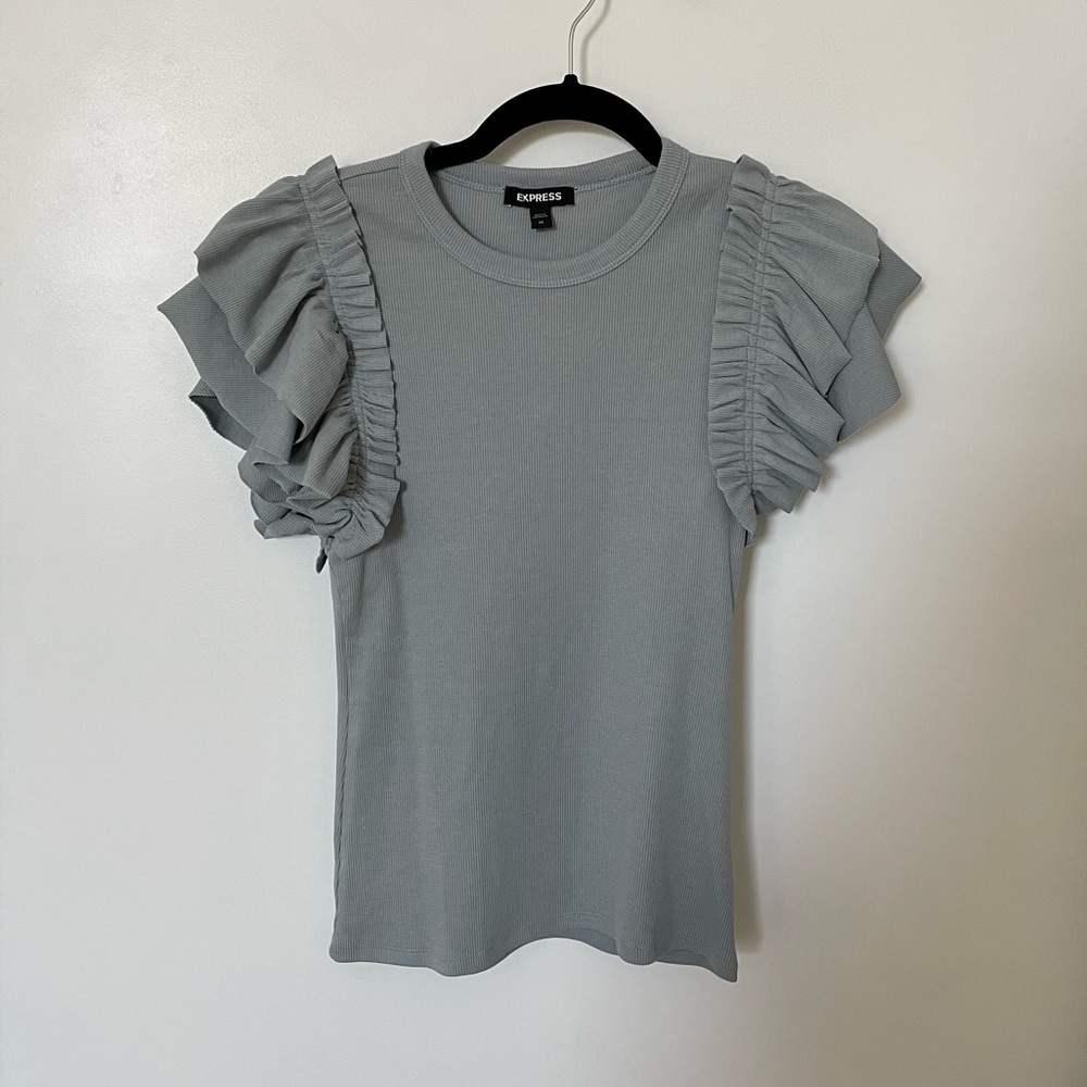 Express Ribbed Ruffle Top - Picture 2 of 4